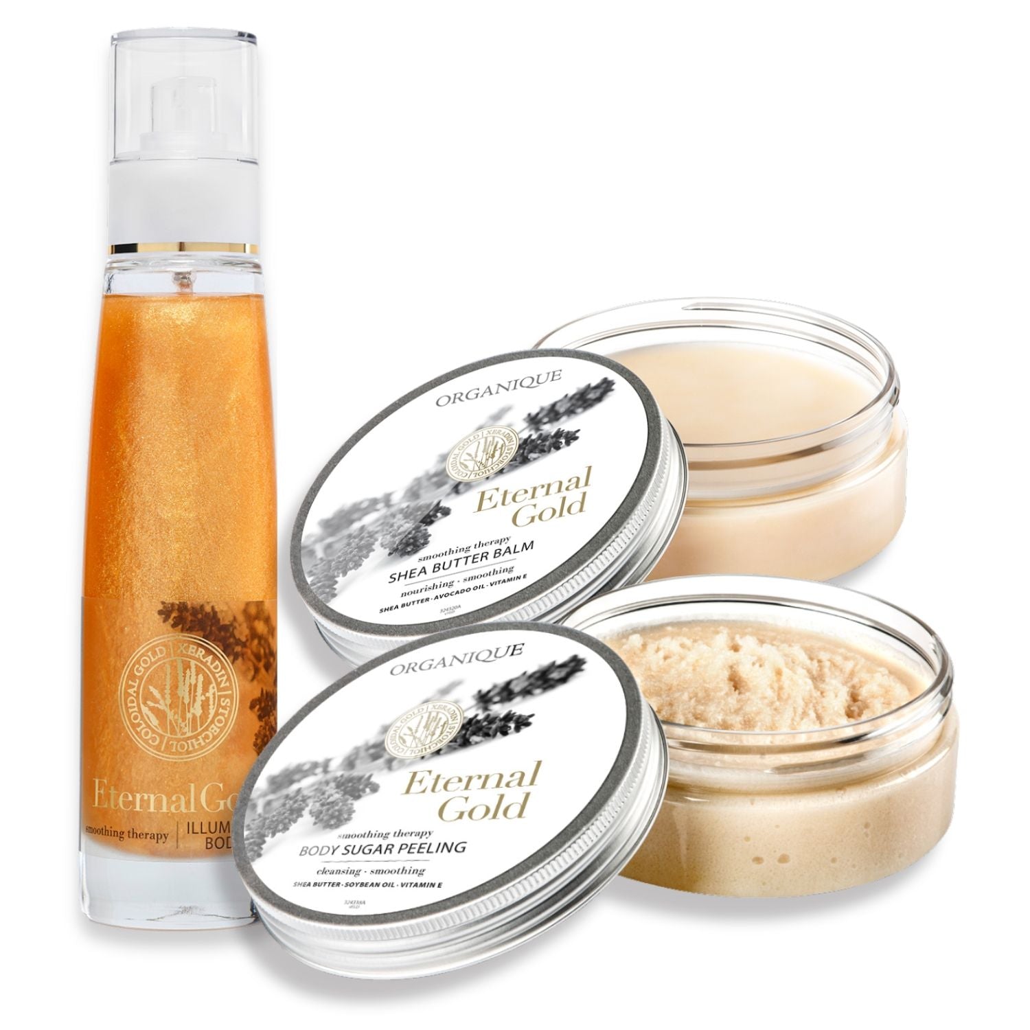 ORGANIQUE Eternal Gold Set RENEWAL&GLOW| Body Balm Moisturiser + Body Peeling + Dry Body Oil