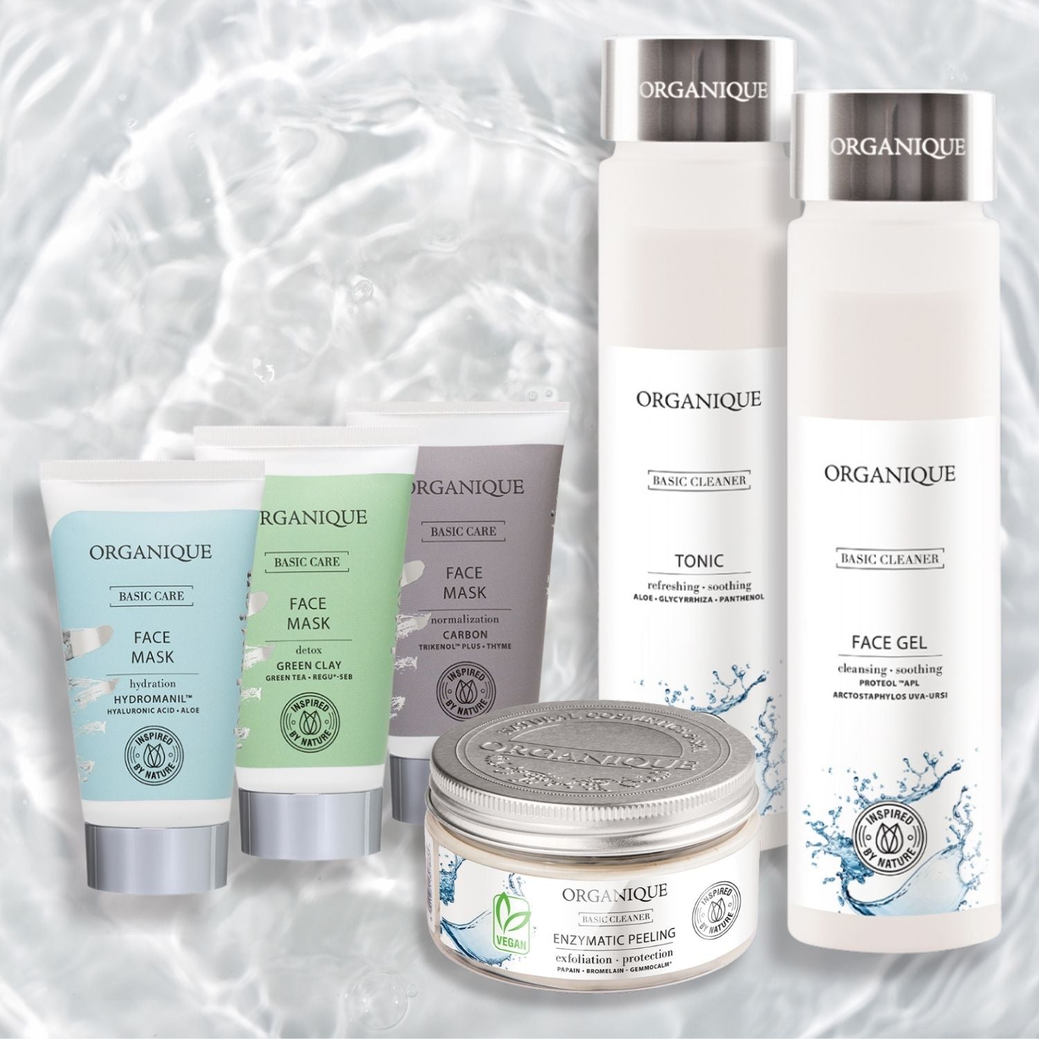 ORGANIQUE Skincare Set BEAUTY ROUTINE| Face Gel + Tonic + Enzymatic Peeling + 3 Face Masks