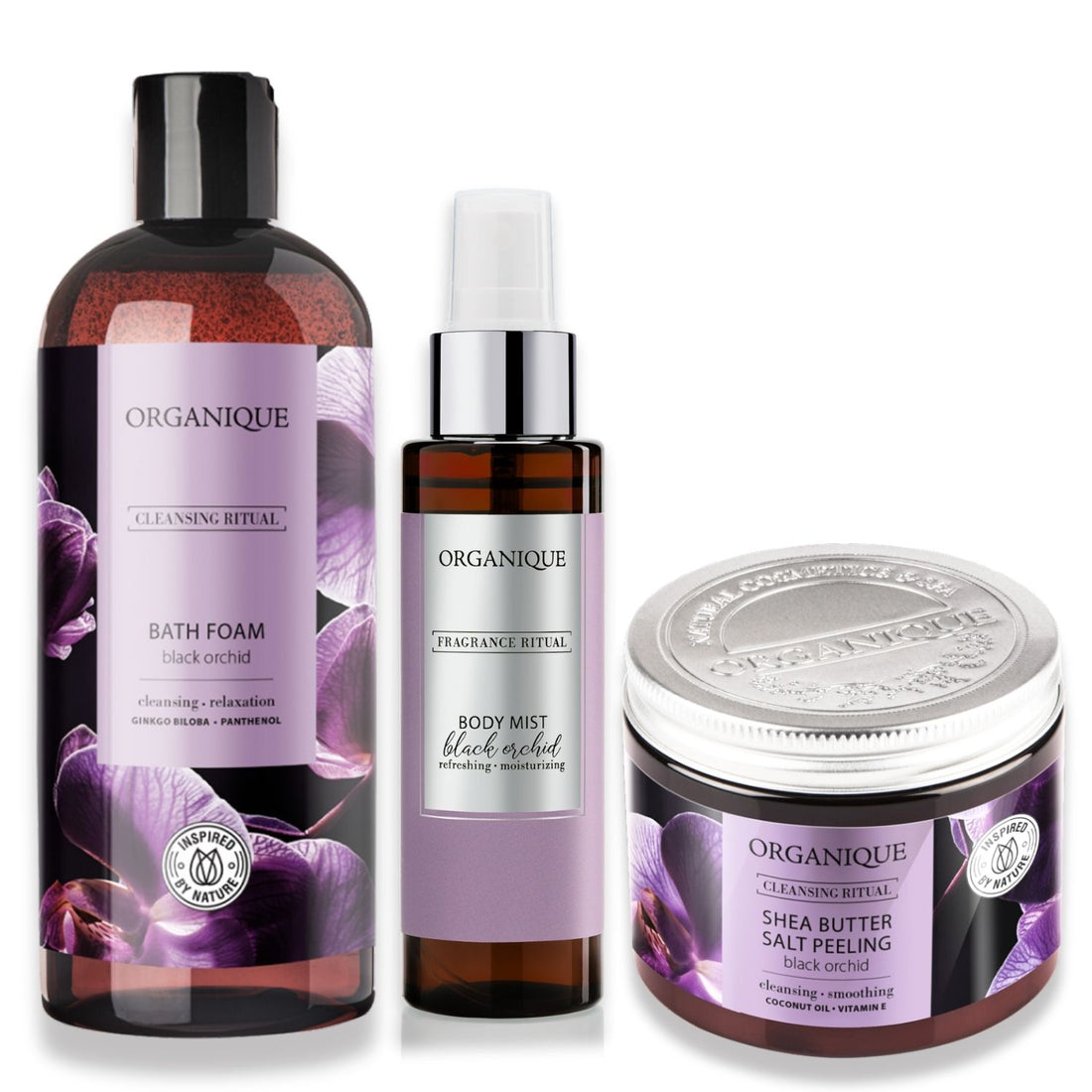 ORGANIQUE Black Orchid Set| Shea Butter Body Balm + Body Mist + Bath Foam