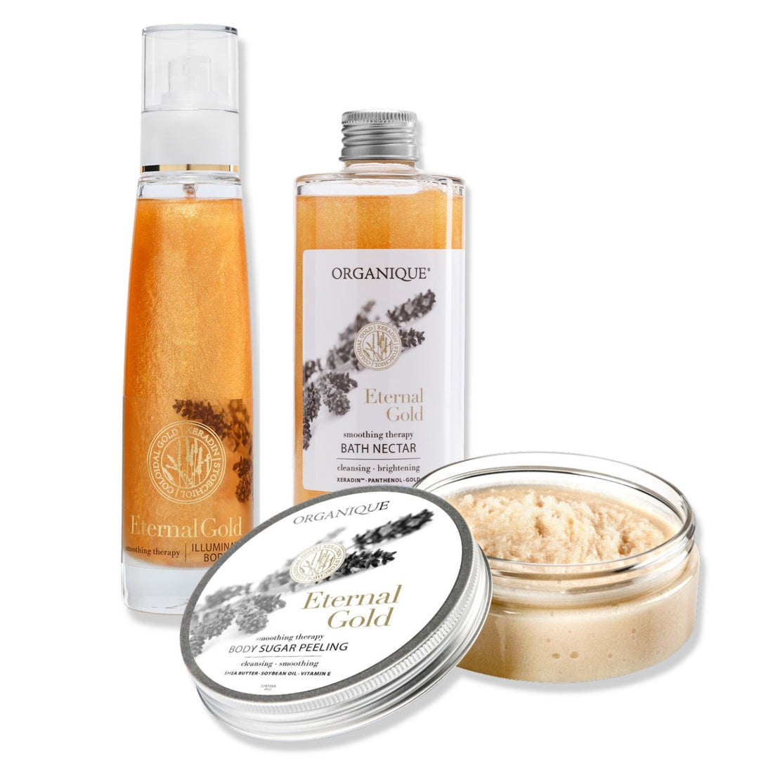 ORGANIQUE Eternal Gold Set SENSUAL | Bath Nectar + Body Peeling + Dry Body Oil