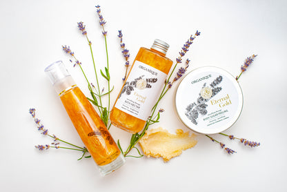 ORGANIQUE Eternal Gold Set SENSUAL | Bath Nectar + Body Peeling + Dry Body Oil