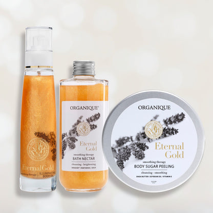 ORGANIQUE Eternal Gold Set SENSUAL | Bath Nectar + Body Peeling + Dry Body Oil