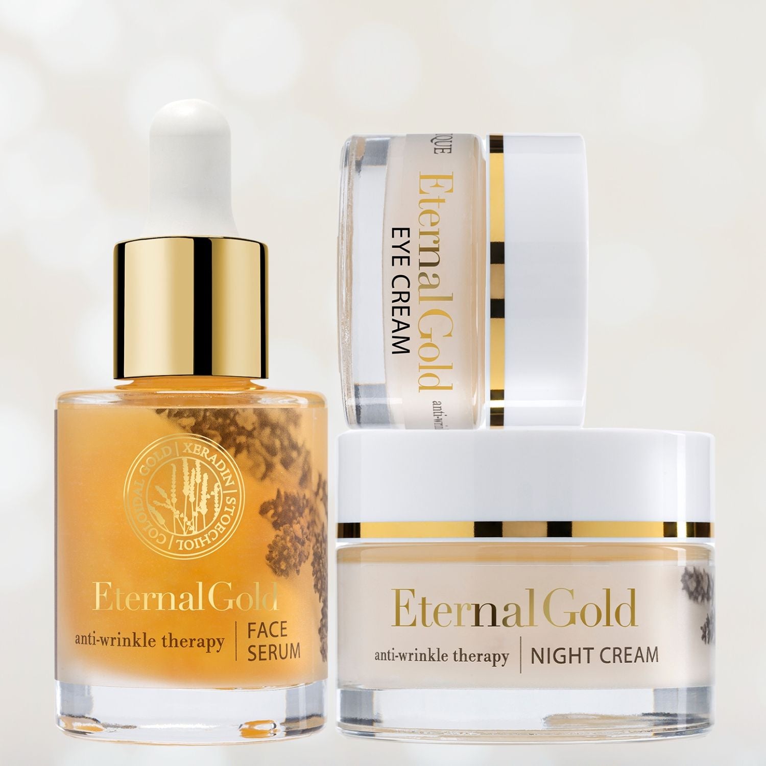 ORGANIQUE Eternal Gold Skincare Set GOOD NIGHT| Face Serum + Night Cream Moisturiser + Anti-Wrinkle Eye Cream