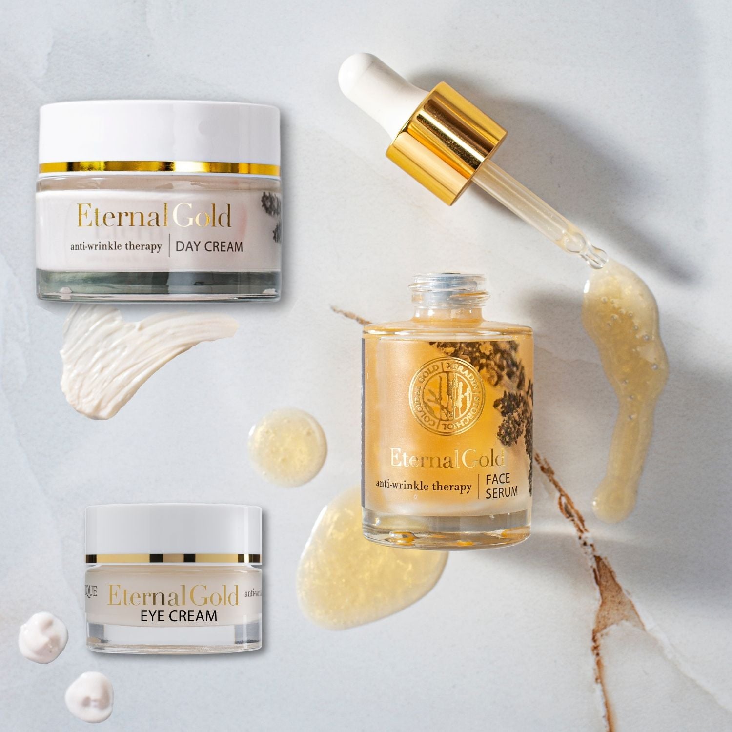 ORGANIQUE Eternal Gold Skincare Set BEAUTIFUL DAY| Serum + Day Cream Moisturiser + Anti-Wrinkle Eye Cream